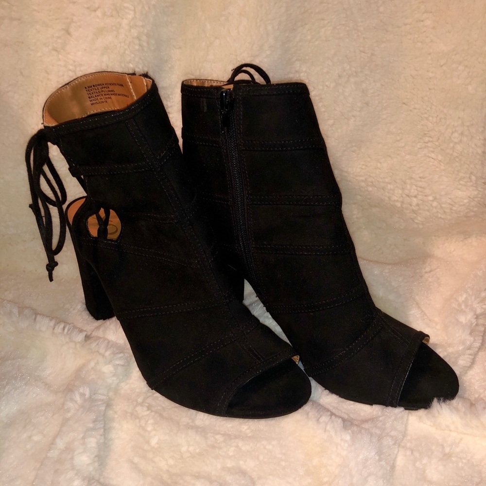 XOXO Black Lace-Up Ankle Booty Open-Toed Heels